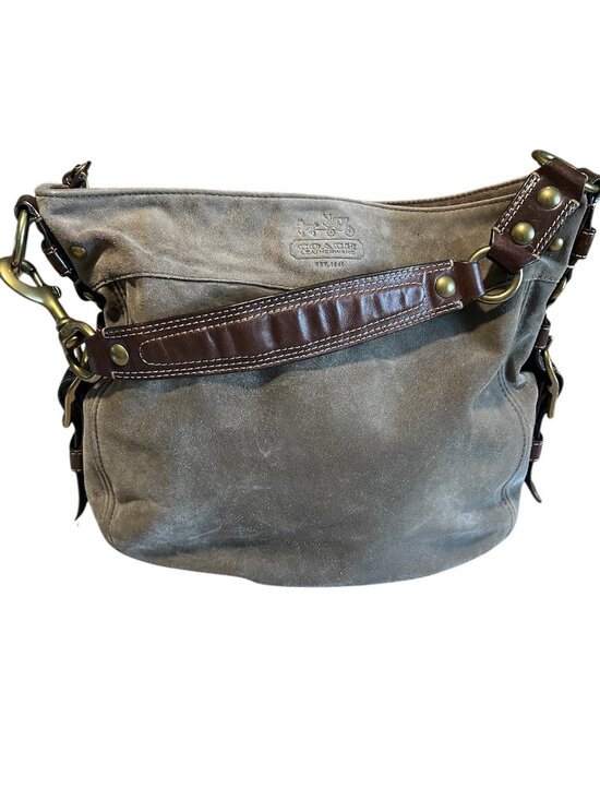 Coach Handbags - Coach Zoe Large Hobo Taupe Suede Brown Leather Trim Shoulder Bag Slouchy